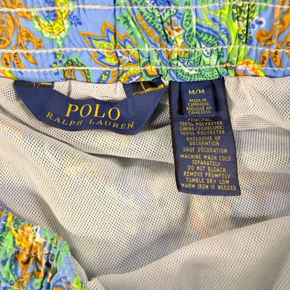 Polo Ralph Lauren Mens Paisley Swim Trunks Blue Green Yellow Medium 5.5 Inseam‎